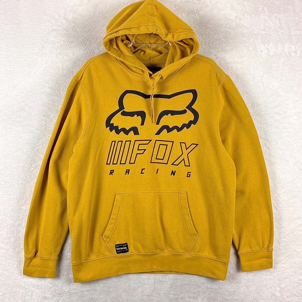 Fox Racing Hoodie Mens L Mustard Overhaul Motocross MTB Punk Y2K Skate Outdoor